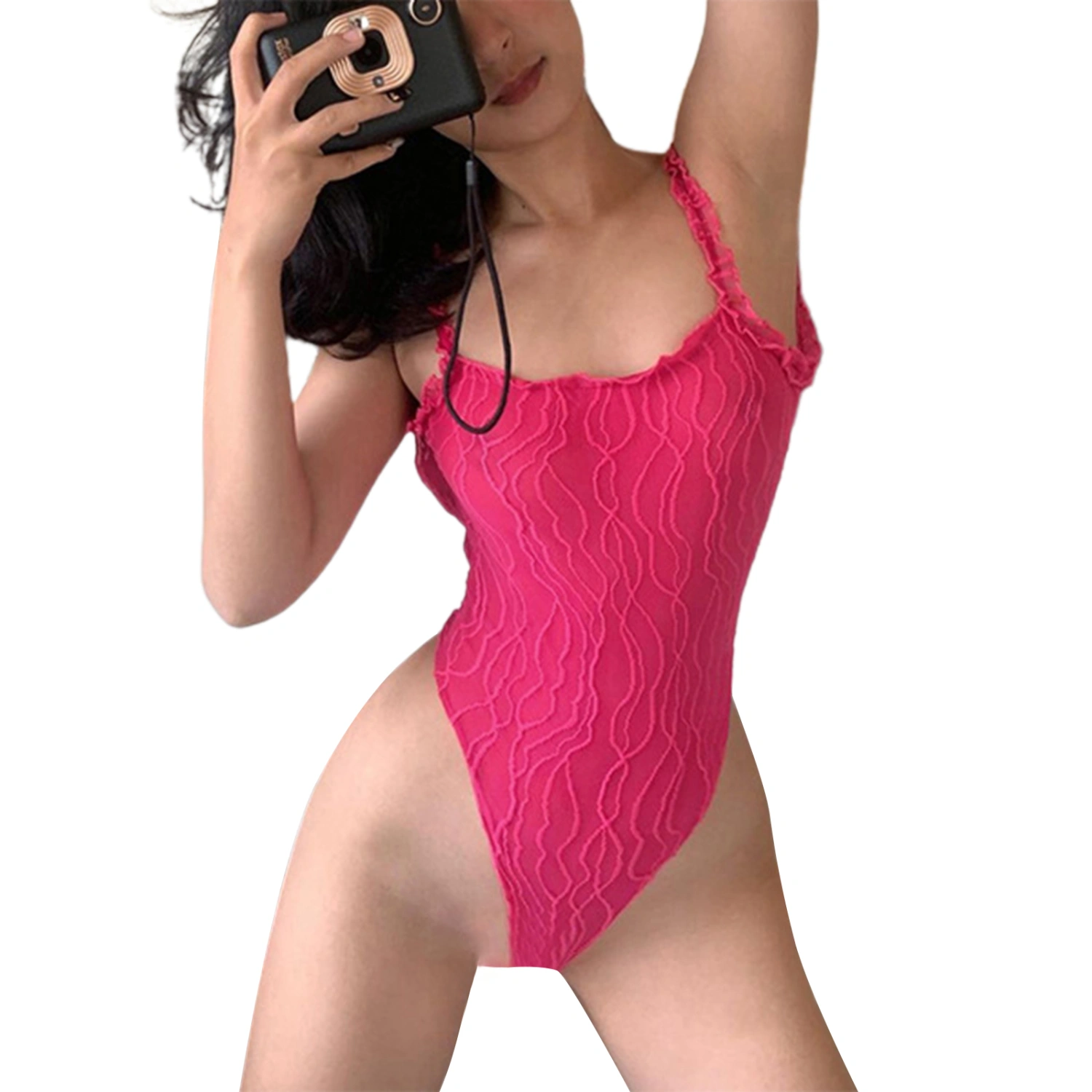 Women's Short Bodysuit Solid Color Fungus Edge Suspenders Bodysuit