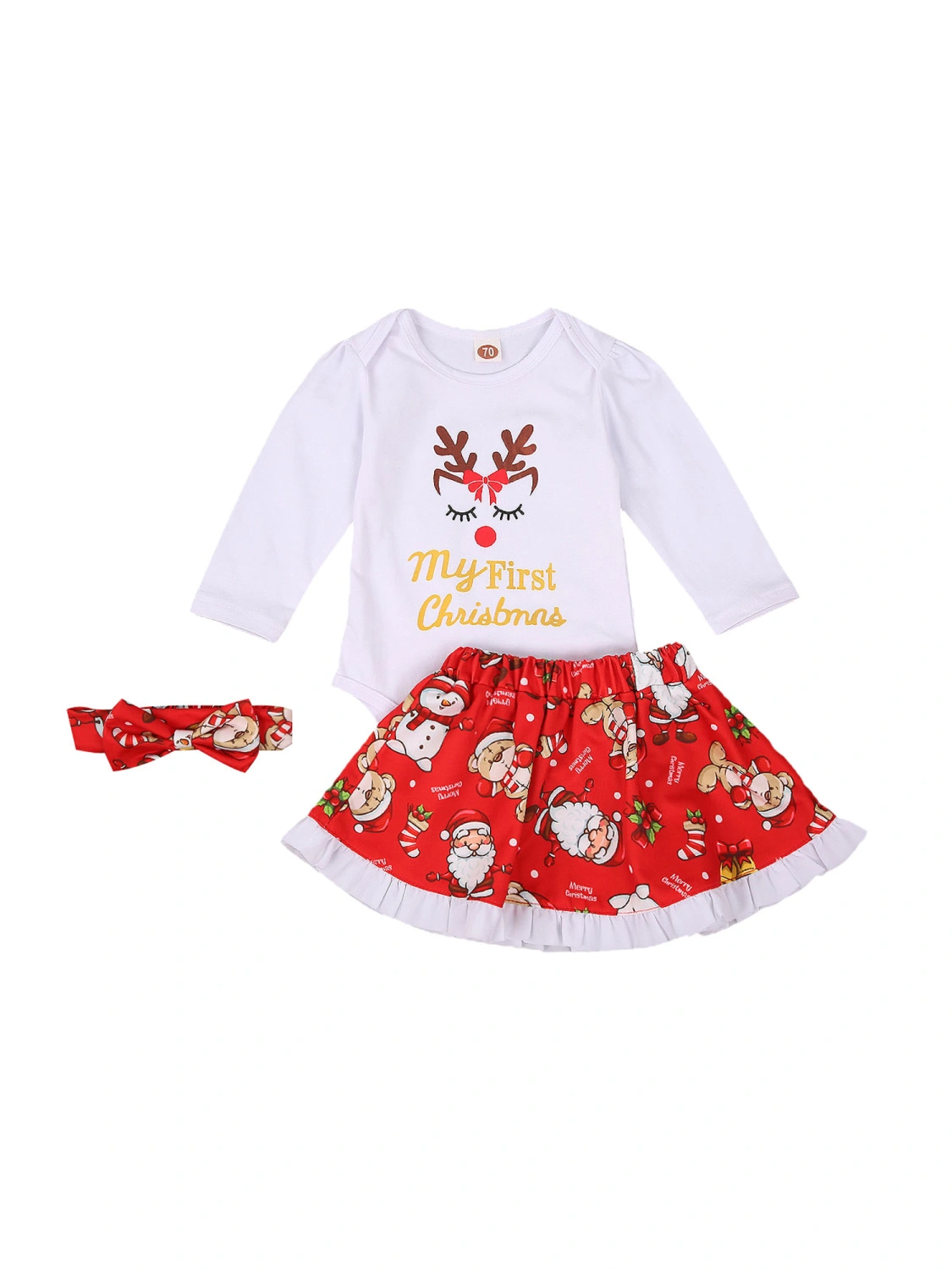 3-piece New Born Girls Short Skirt Christmas Suit, 0-2 Years