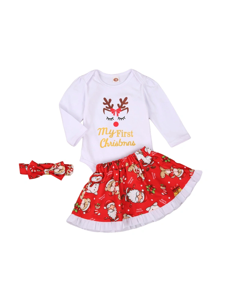 3-piece New Born Girls Short Skirt Christmas Suit, 0-2 Years