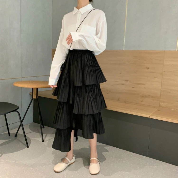 Irregular Cake Half-Length Skirt Solid Color Fashion High Waist Skirt