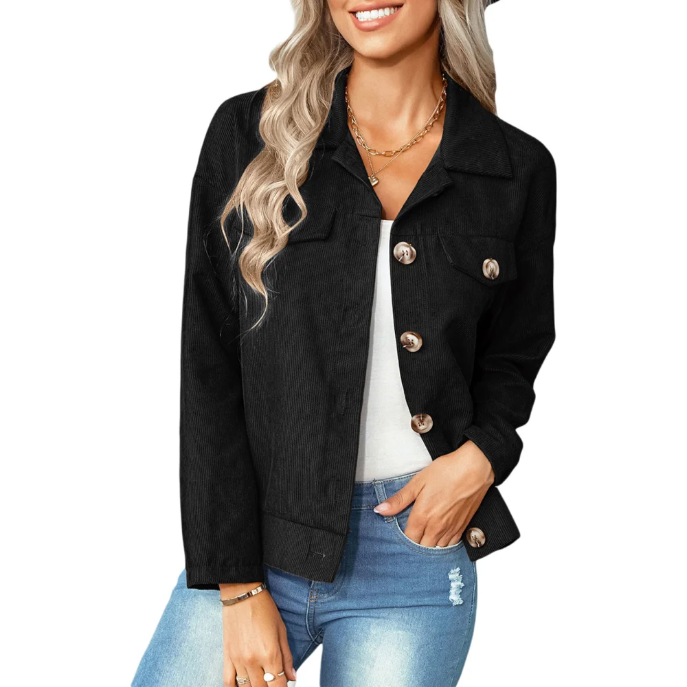 Women's Long Sleeve Jacket, Plain Color Button Lapel Slim-Fit Coat