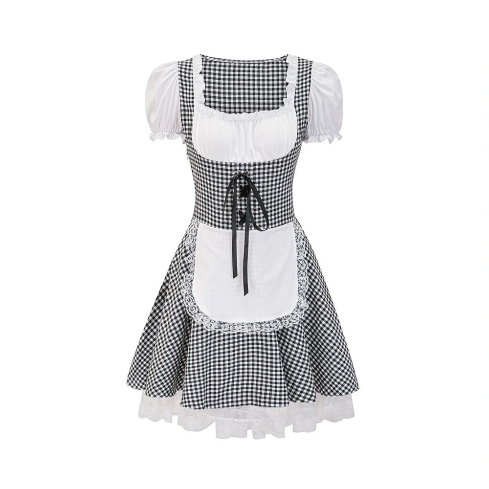 Halloween Women Maid Costumes Plaid Beer Girl Dress for Cosplay 