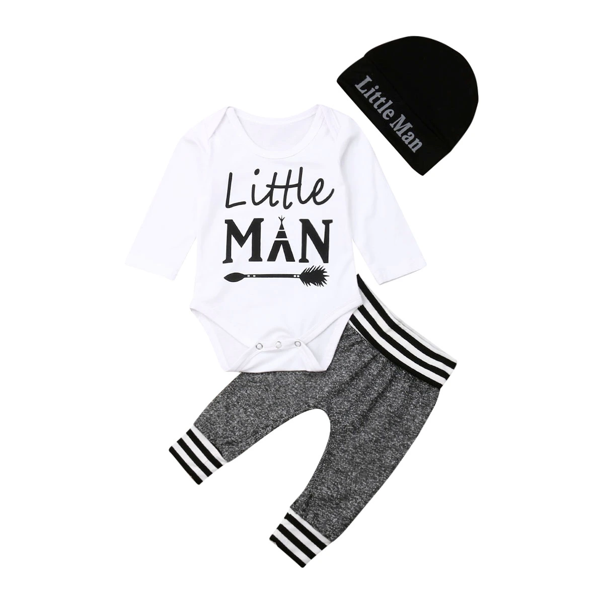 Newborn Baby Boys 3-piece Outfit Set Letter Print Romper+Pants+Hat Set