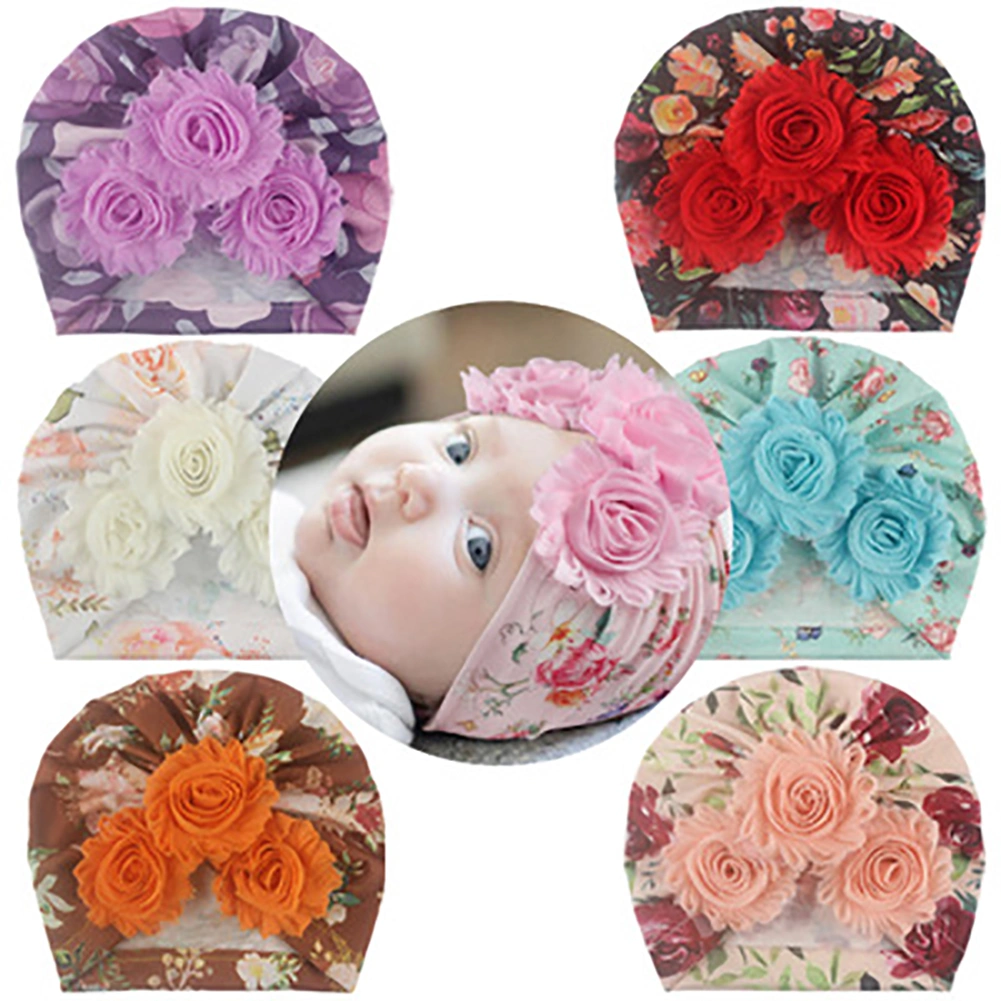 Baby Girl Printed Hat, Floral Decoration Headwrap Casual Beanie Caps