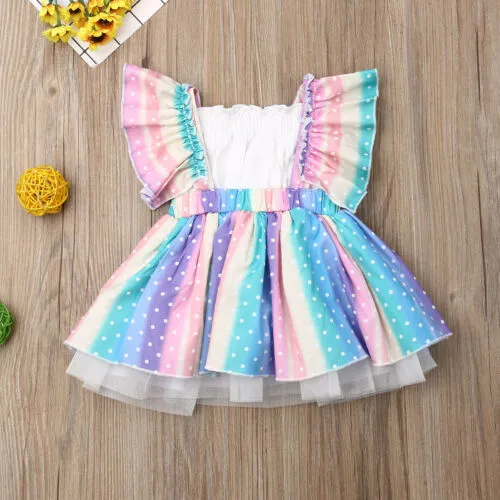 Baby Tube Wrap Tops Suspender Dress, Newborn Girl Rainbow Romper