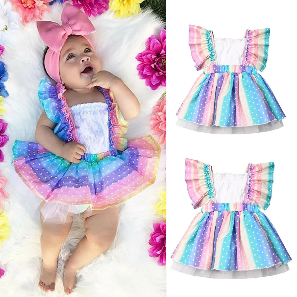 Baby Tube Wrap Tops Suspender Dress, Newborn Girl Rainbow Romper