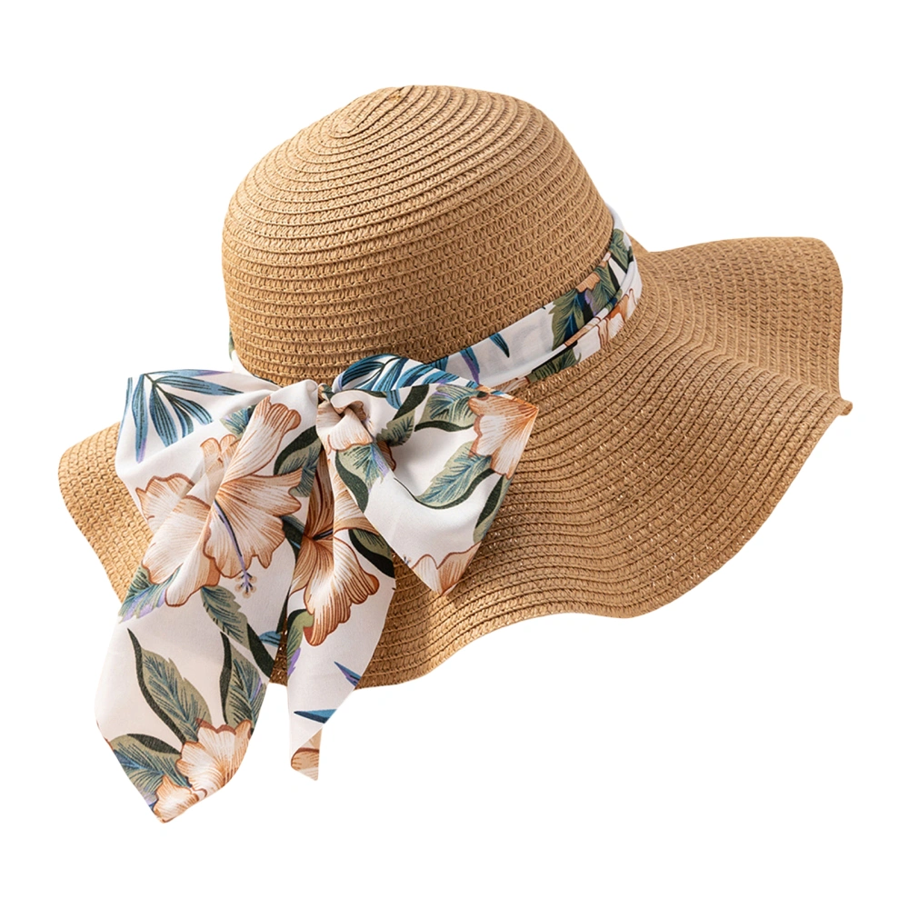 Women Cute Bowknot Straw Hats Summer Breathable Wide Brim Hat