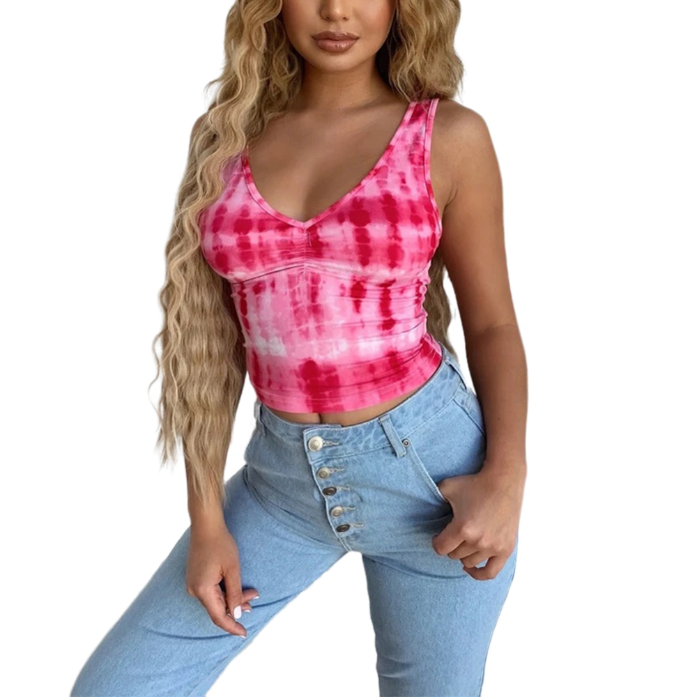 Women Summer Casual Tops, Tie-Dye Sleeveless Backless Crop Tops