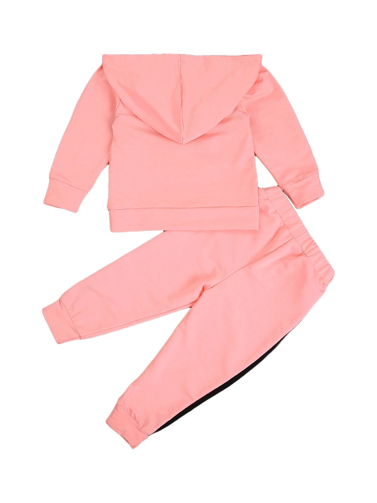 Girls Letter Print Clothes Set, Hooded Tops + Elastic Waist Long Pants