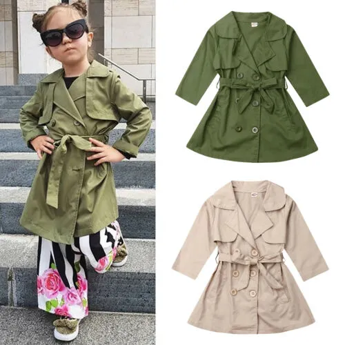 Toddler Kids Girls Coat Double Button-Down Windbreaker Jacket Outwear