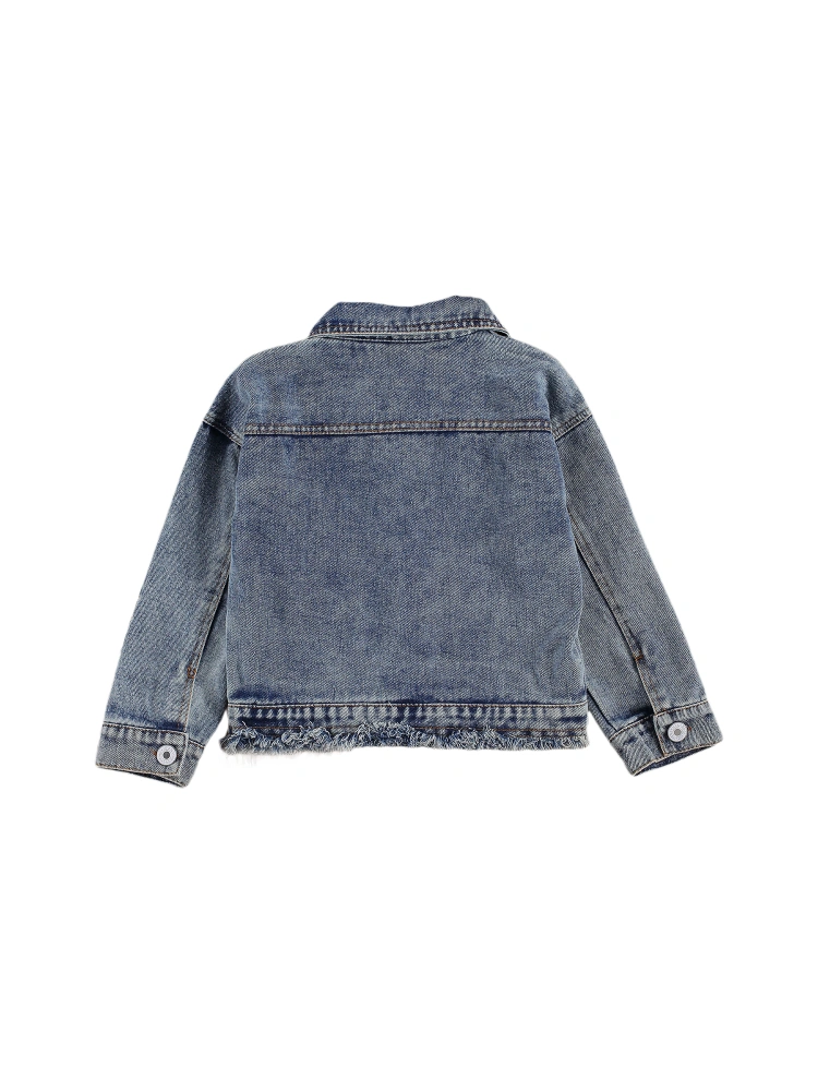 Girls Denim Coat, Long Sleeve Lapel Button Open Front Jacket with Pockets