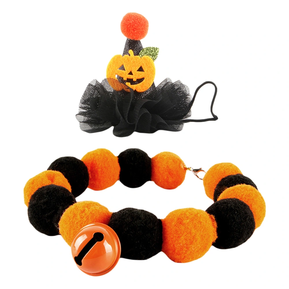 Pet Halloween Costume Funny Cat Bells Collar and Pumpkin/ Bat Hat 