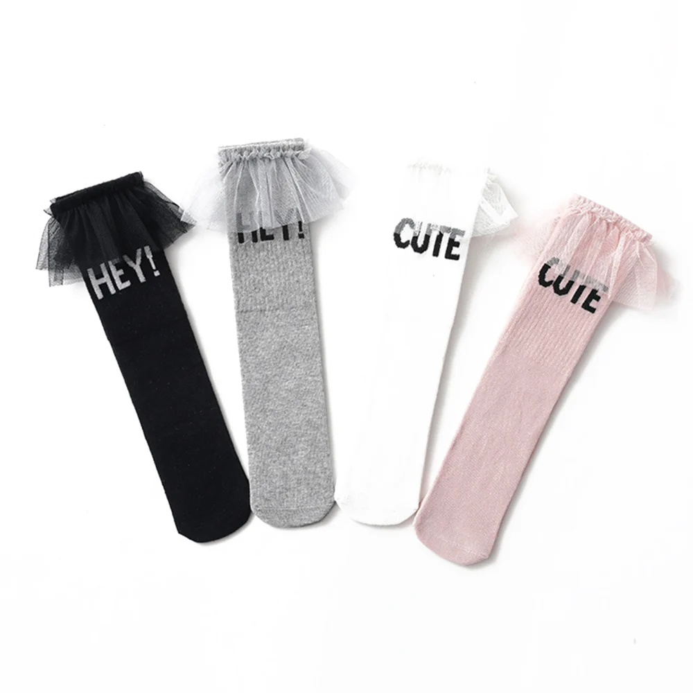 Kids Cotton Socks, Girls Letter Print Medium Tube Socks Baby Stocking