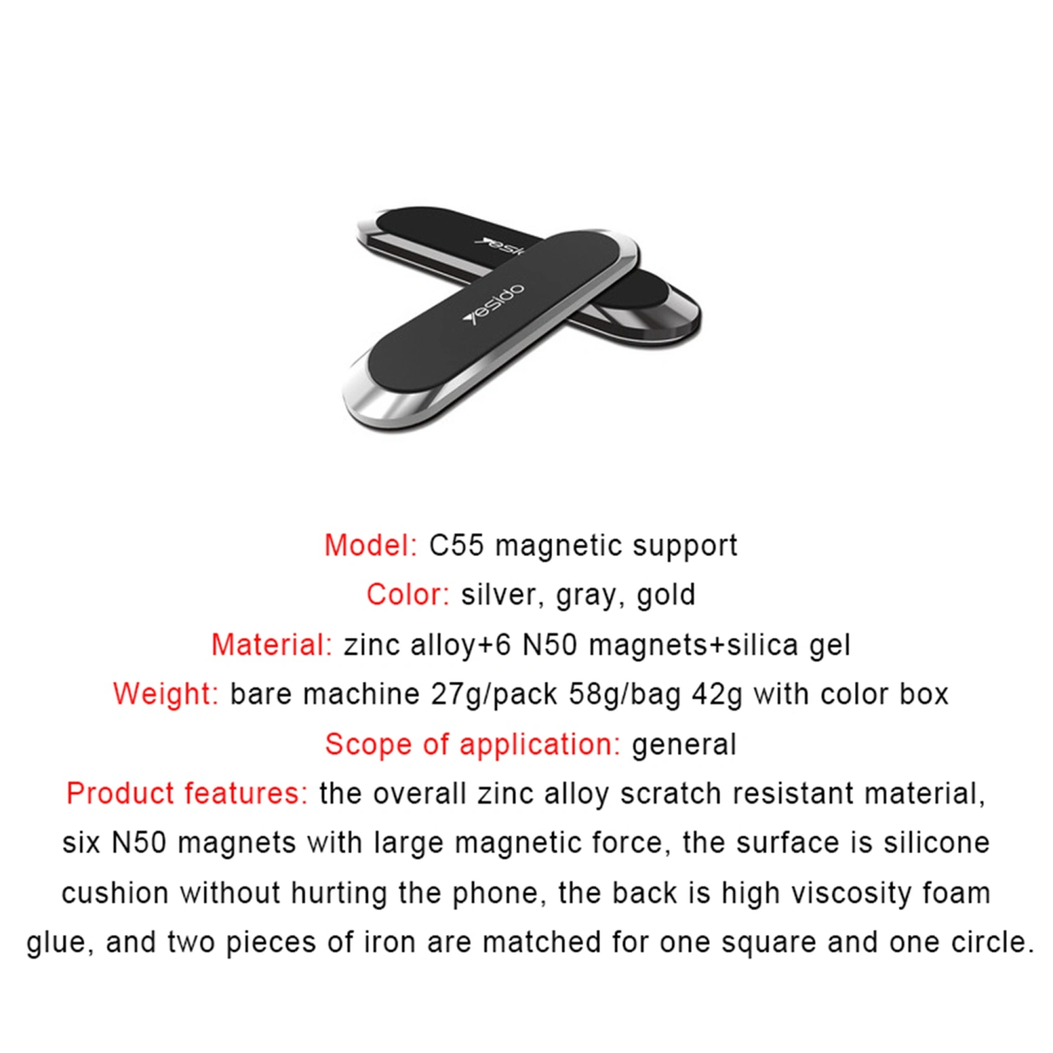 Portable Magnetic Car Phone Holder Mini Strip Shape Stand Auto Bracket