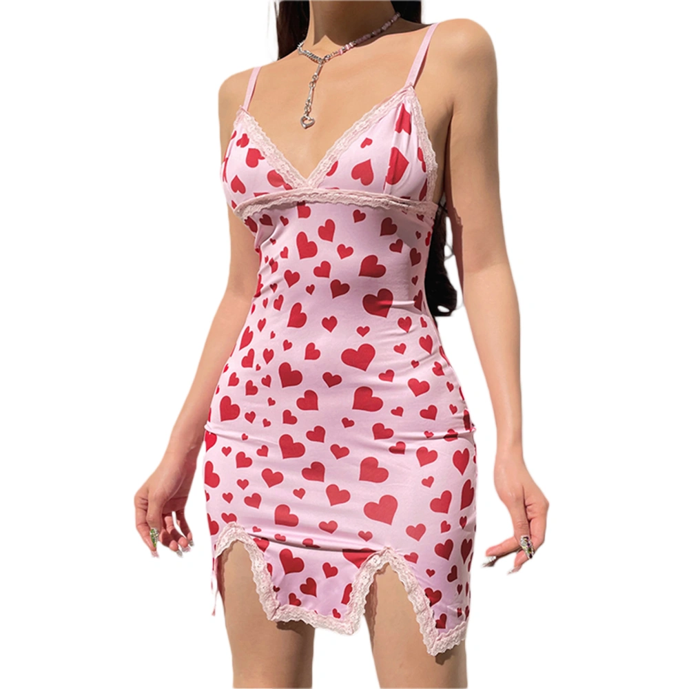 Women One Piece Dress, Low Cut Sleeveless Spaghetti Heart Split 