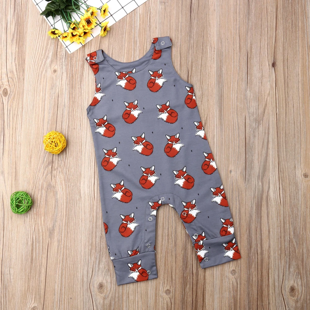 Toddler Baby Bodysuit, Summer Cartoon Fox Sleeveless Jumpsuit