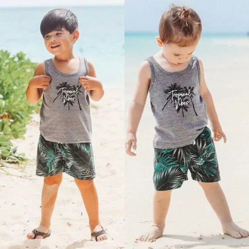 Baby Leisure Two Pieces Set, Leaves Letter Printing Top Shorts Suit