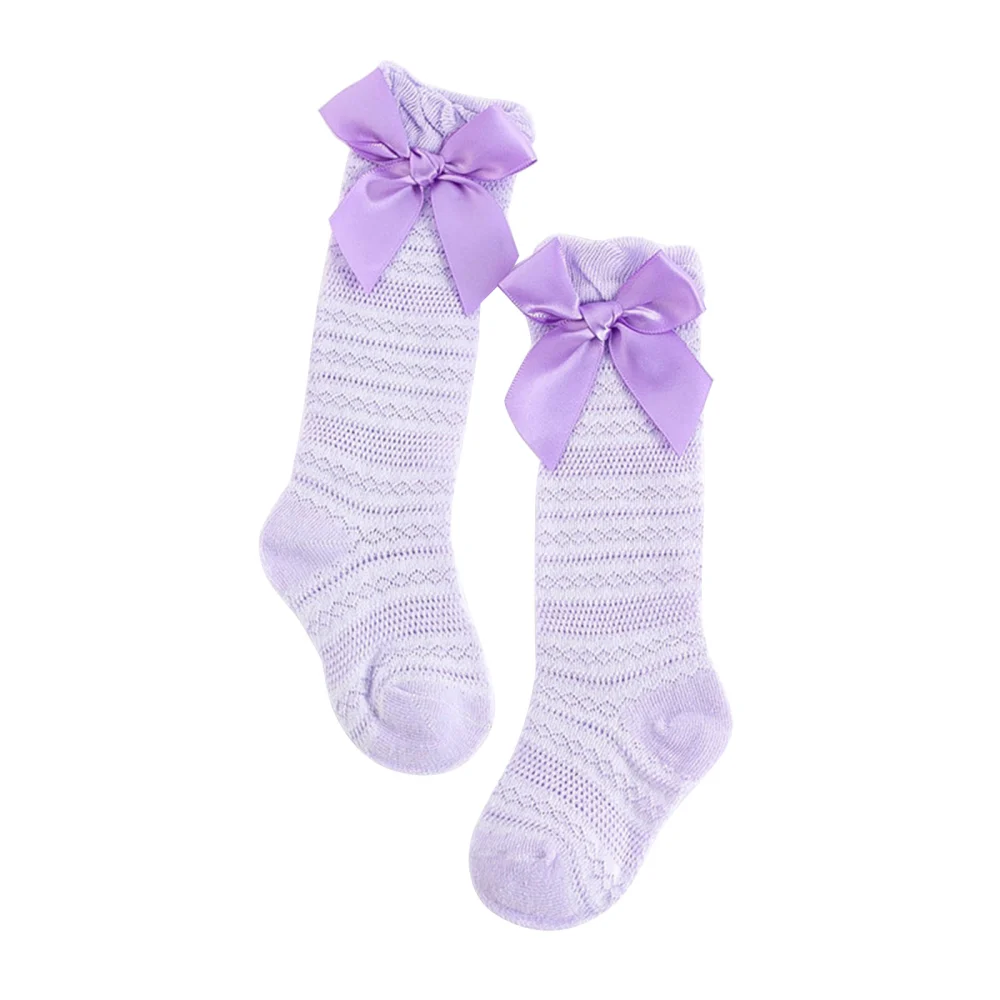 Kids Solid Color Bow-Knot Stocking Baby Medium Tube Cotton Socks