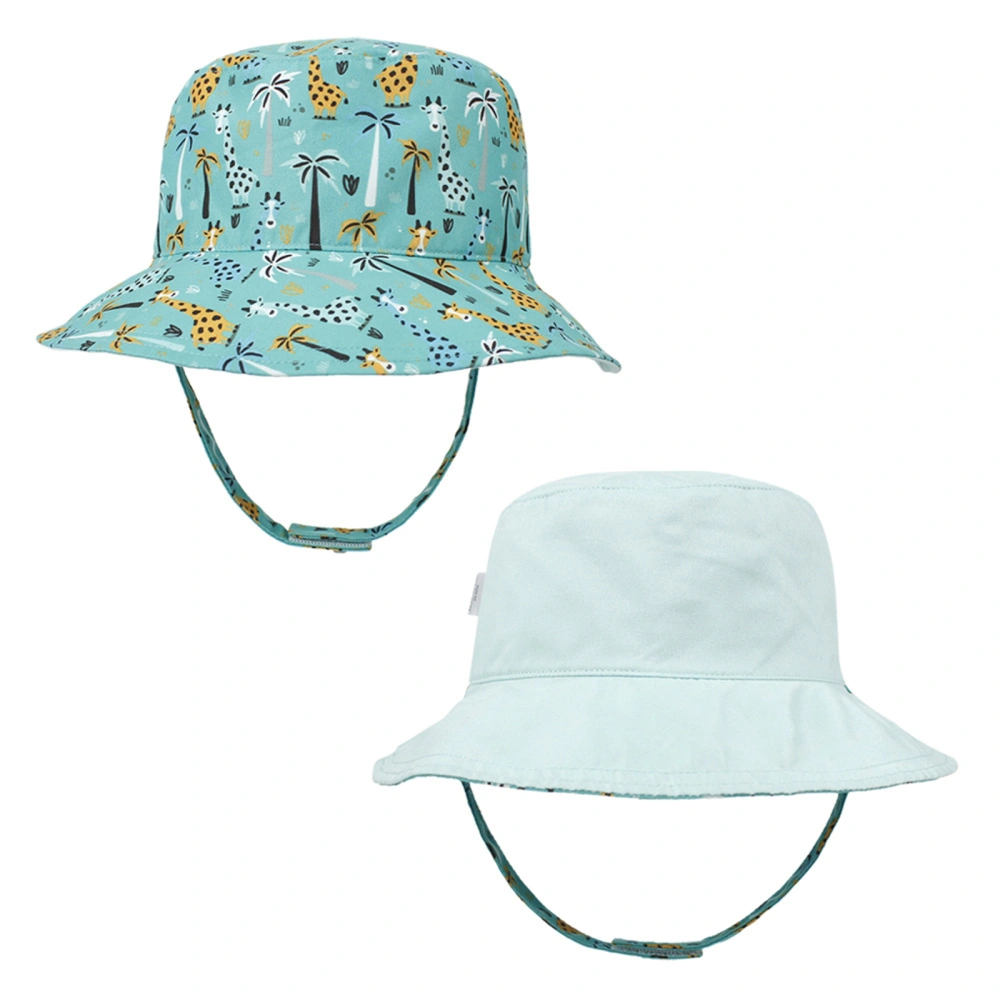 Kids Fisherman Cap, Heart Print Sun-Resistant Hat with Wind Rope