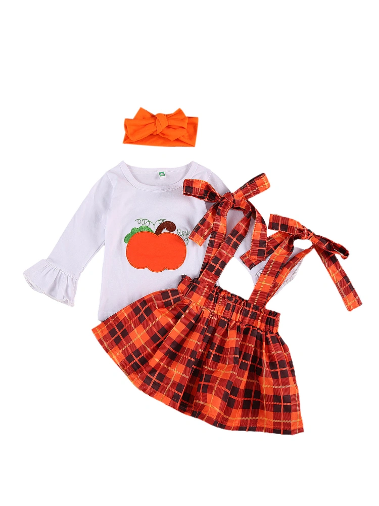 Girls Halloween/Christmas Outfits, Tops + Suspender Skirt + Headband Set