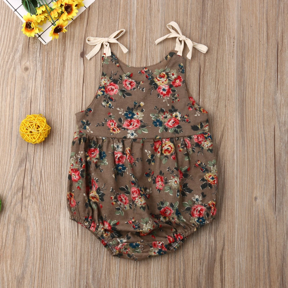 Newborn Baby Girl Clothing Jumpsuit, Floral Printed Sleeveless Romper