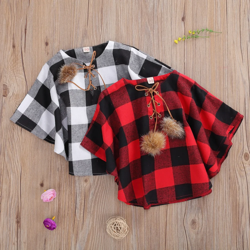 Baby Girl Plaid Outwear Cloak Clothes Children Windproof Christmas Pullover