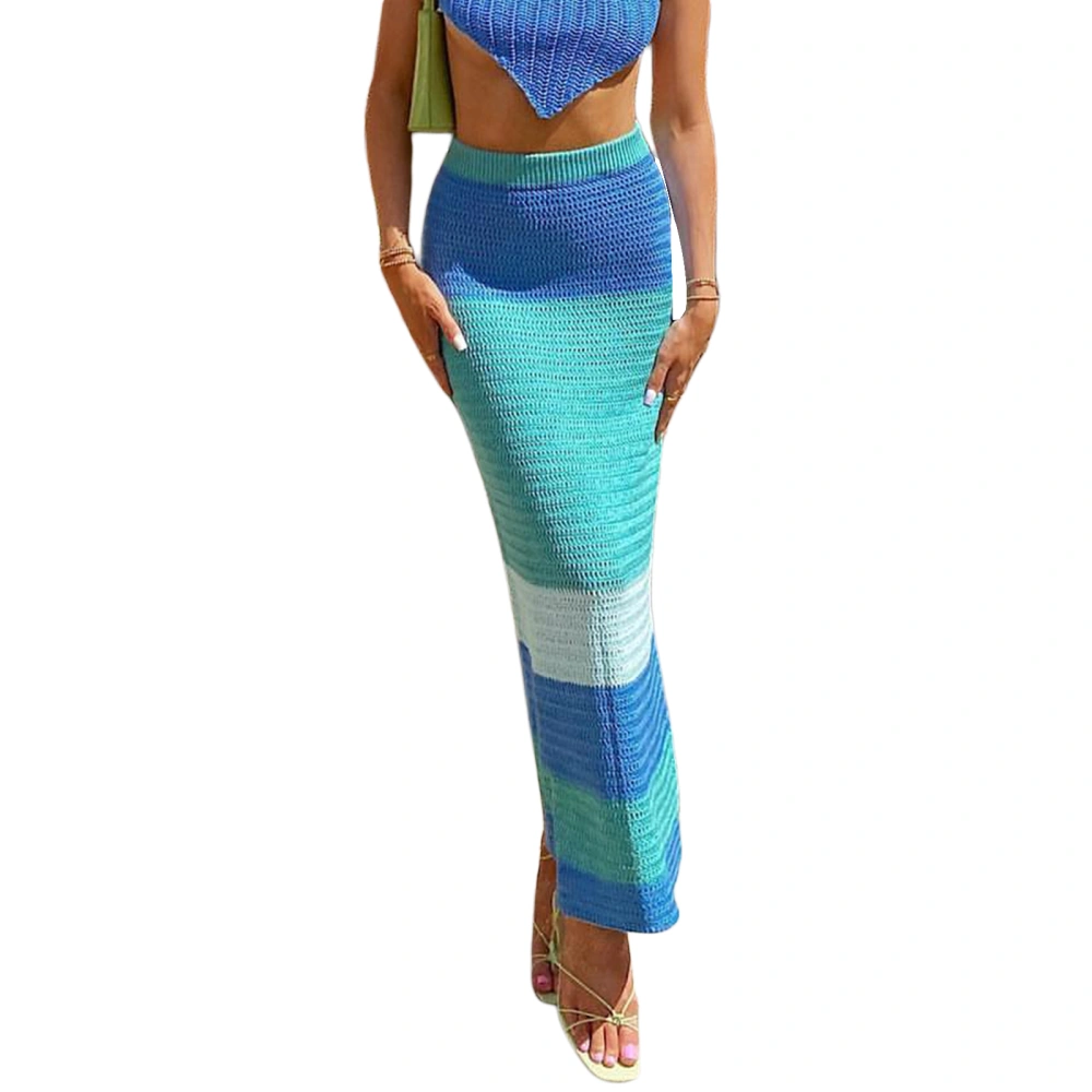 Women Beachwear Knitting Skirt, High Waist Slim Fit Hollow Half Dress