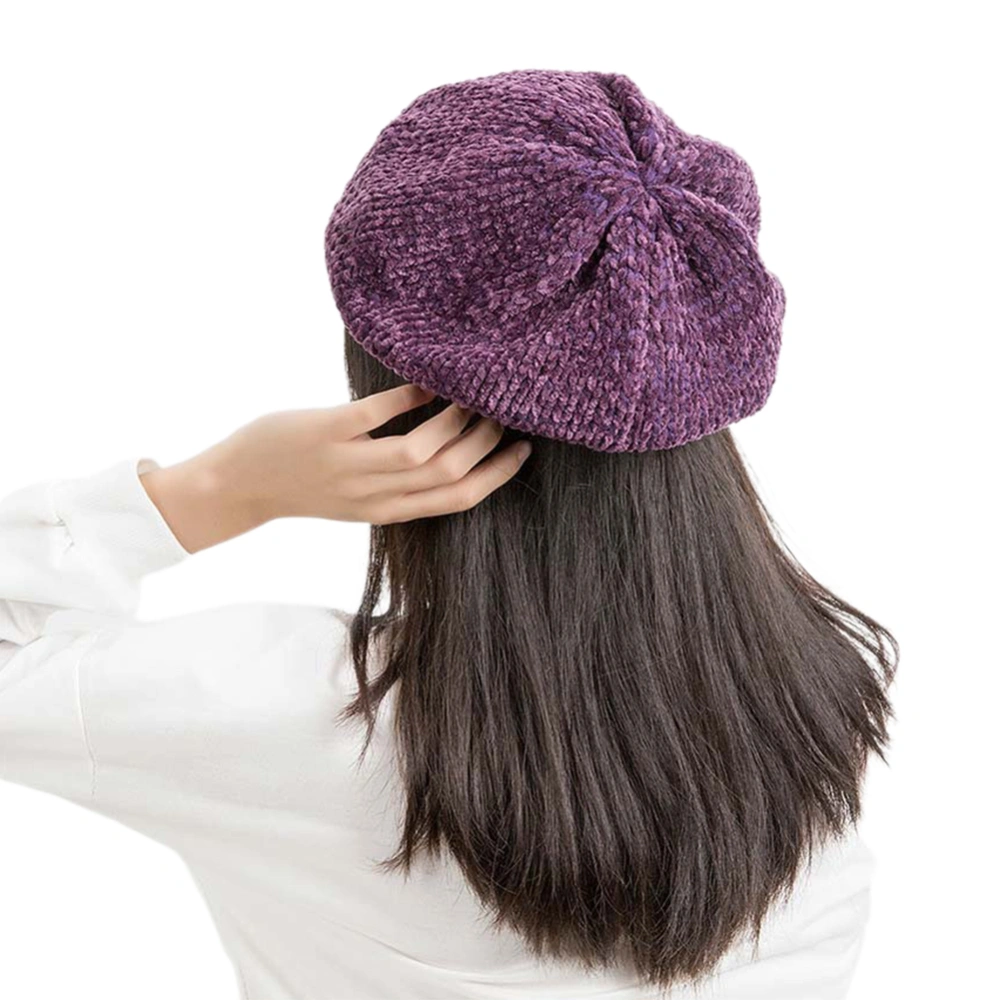 Adults Beret, Female Solid Color Knitted Hat Woolen Cap Beanie