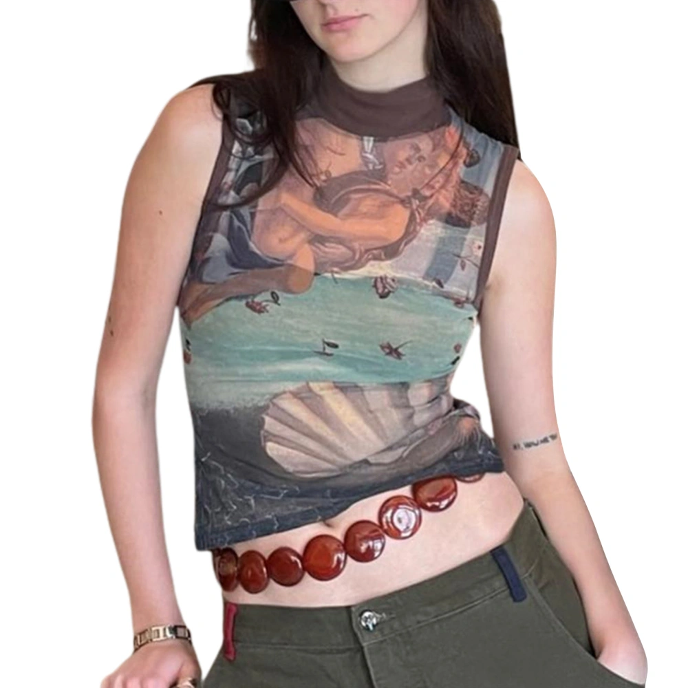 Women Bodycon Tank Tops, Vintage Style Printing Cropped Camisole