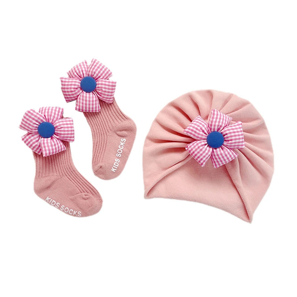 Baby Girl Turban Hat Socks, Flower Patchwork Gift for Newborn