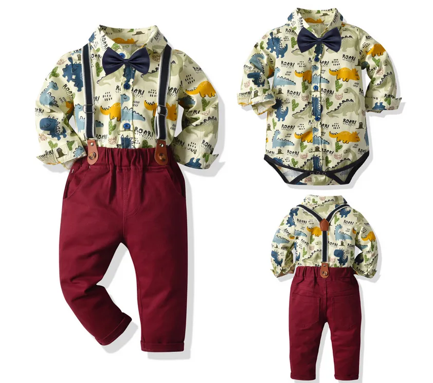 2-piece Boy’s Gentleman Suit, Long Sleeve Shirt Suspender Culottes