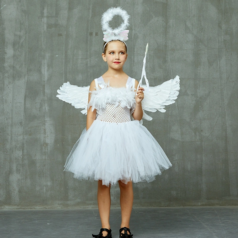 Feather Angel Wings Headband Wand Tutu Skirt for Girls Cosplay