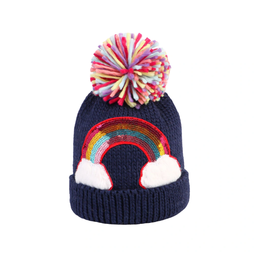 Kids Woolen Hat, Rainbow Patterns Knitted Cap Earmuffs Hat Beanie