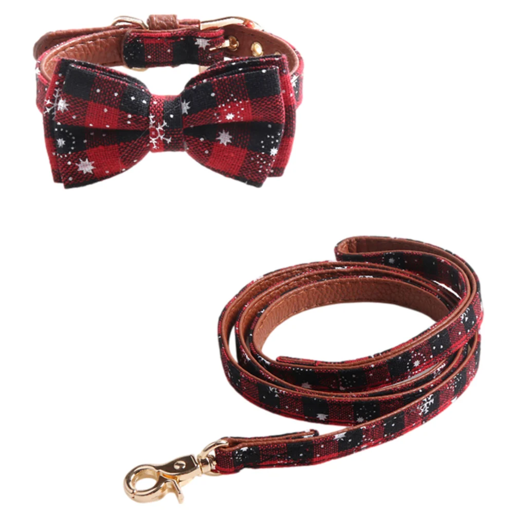 Christmas Style Bowknot Pet Collar with Matching Leash for Dog