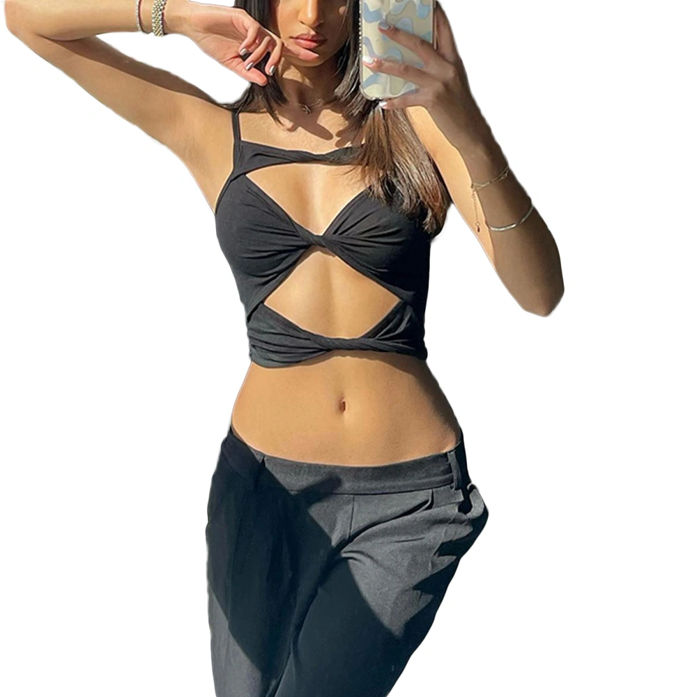 Women Twist Front Camisole, Spaghetti Strap Hollow Out Crop Cami Tops