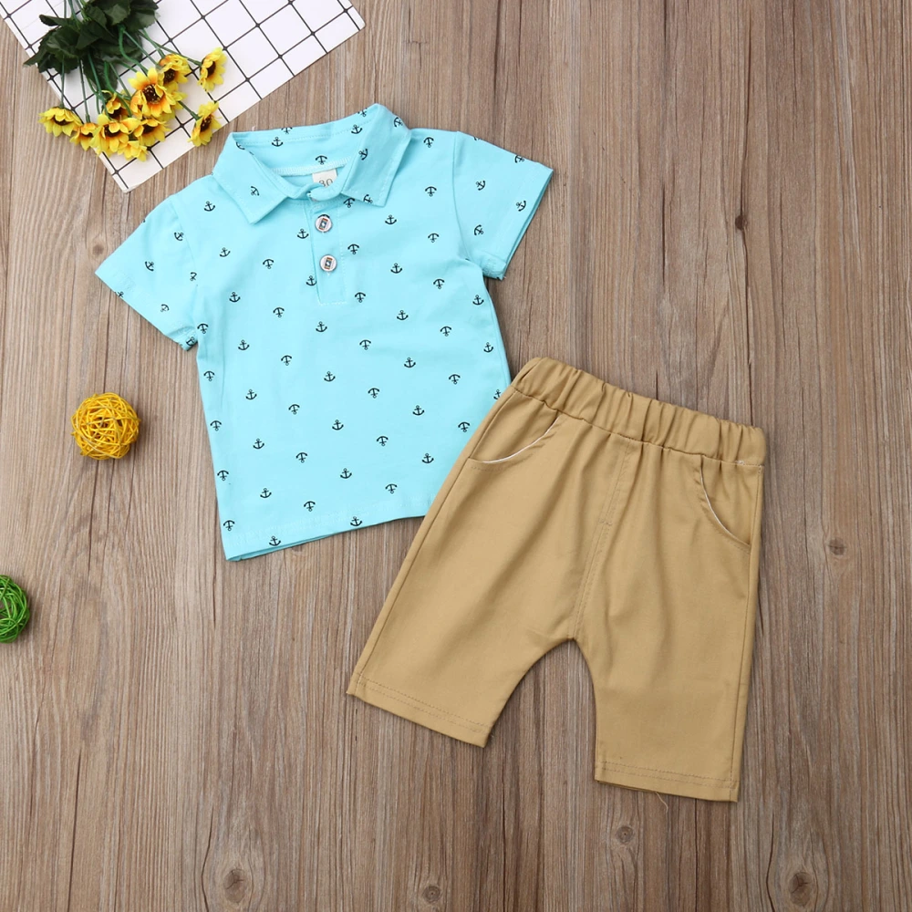 Boys Summer Clothes Set Short Sleeve Turn-down Collar Polo Shirt+Cropped Pants