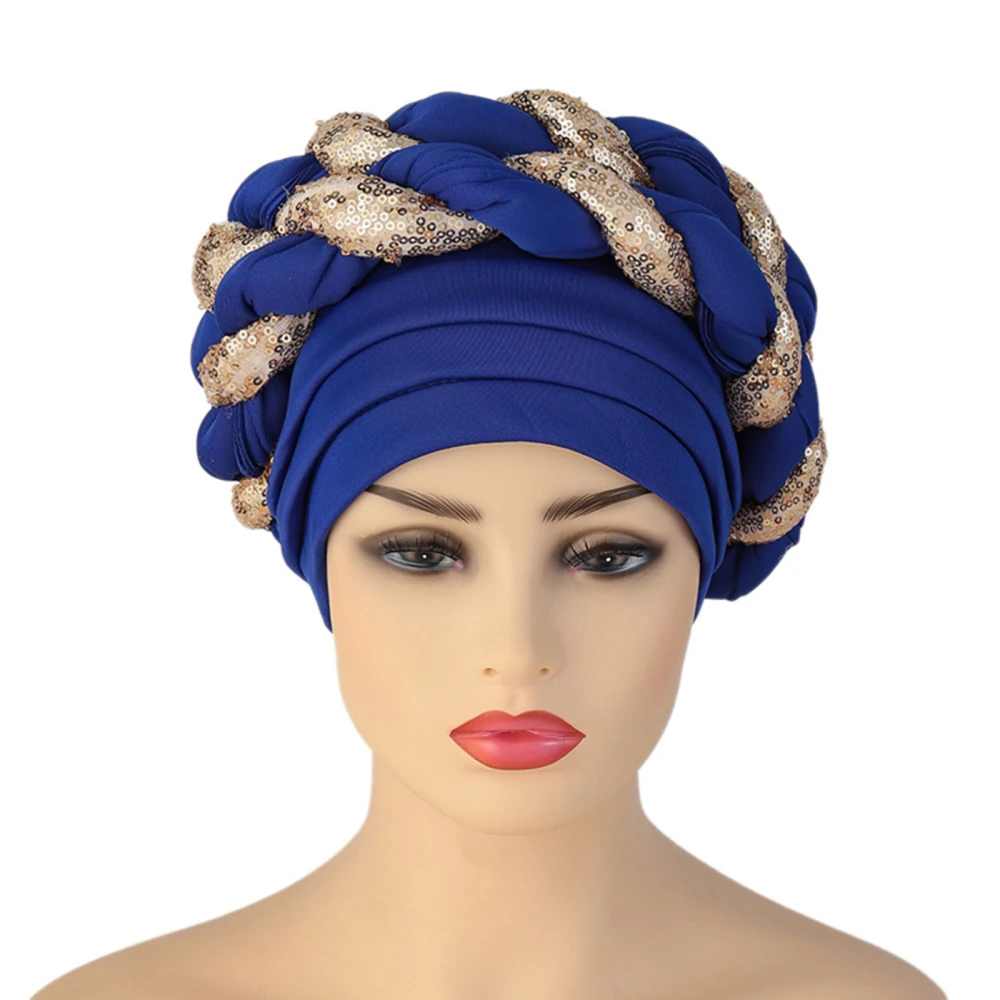 Women Islamic Prayer Turban, Sequined Braided Muslim Beanie Caps