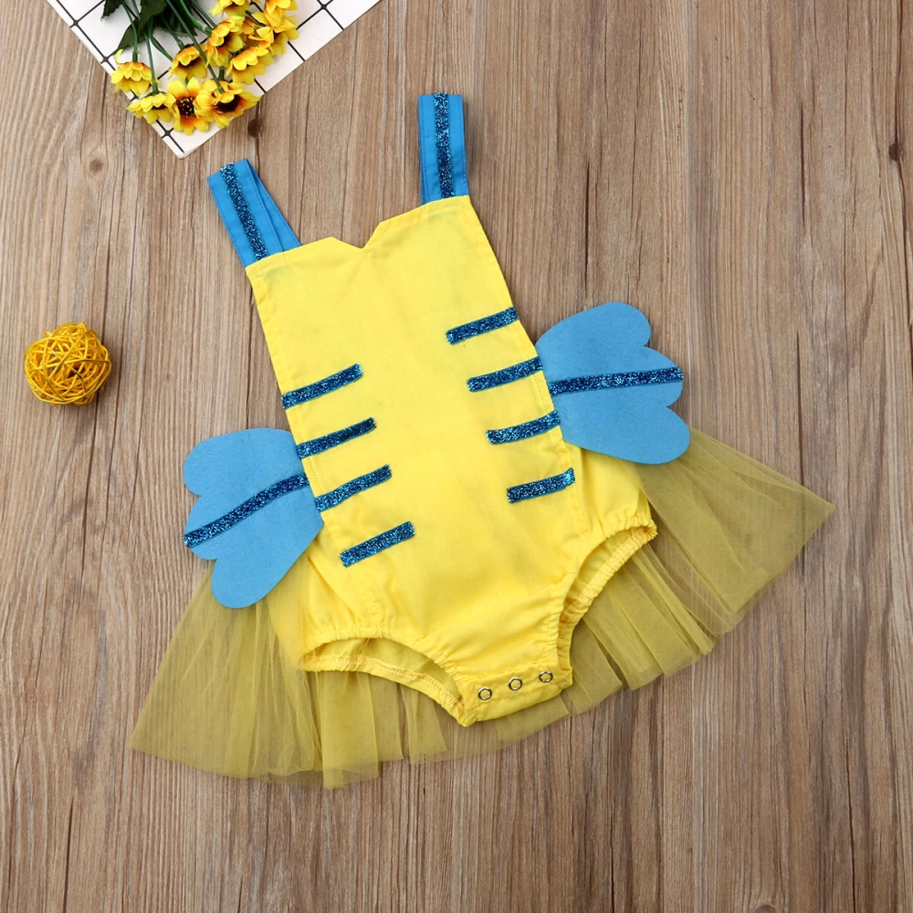 Newborn Baby Girls Summer Romper, Sleeveless Backless Bee Style Bodysuit