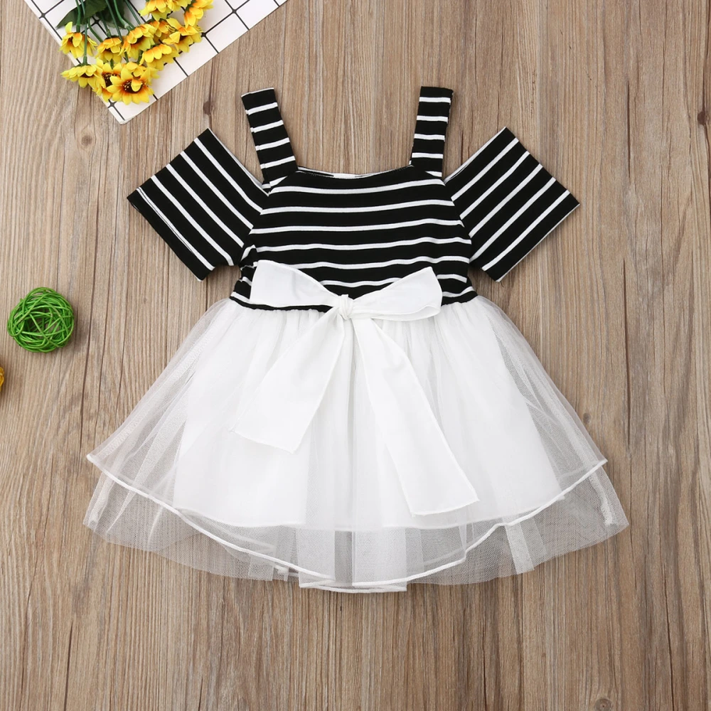 Kid Girls Summer Dress Princess Stripe Patchwork Short Sleeve Dress