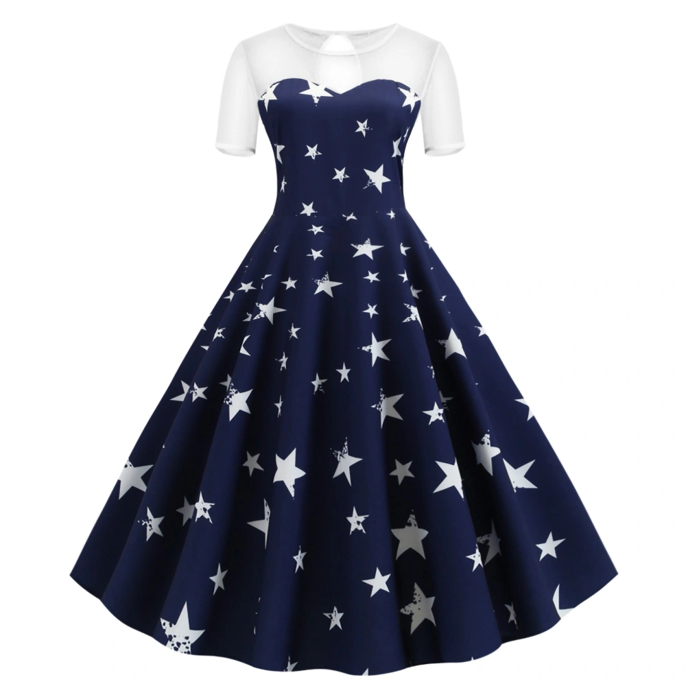 Women's Dress Lace Patchwork Stars Printed A-Line Cocktail Party Dress