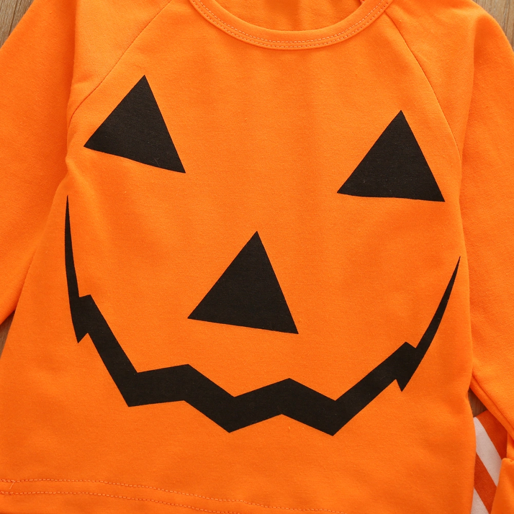 Baby Girl's Halloween Orange Long Ruffle Sleeve Top + Striped Flare Pants