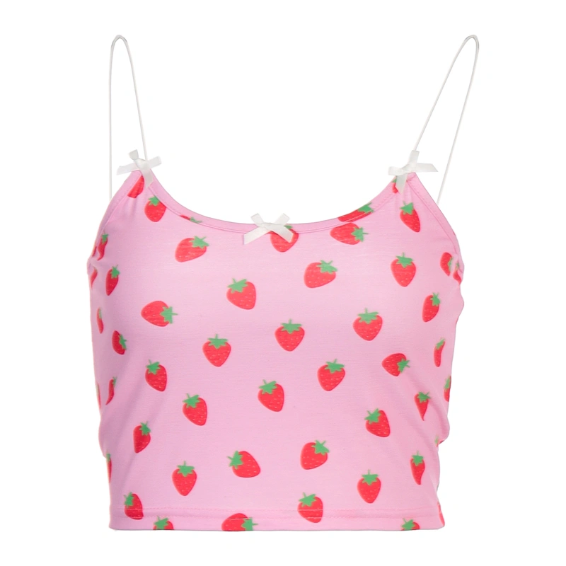 Women' s Strawberry Print Camisole, Summer Sleeveless Strap Tank Top