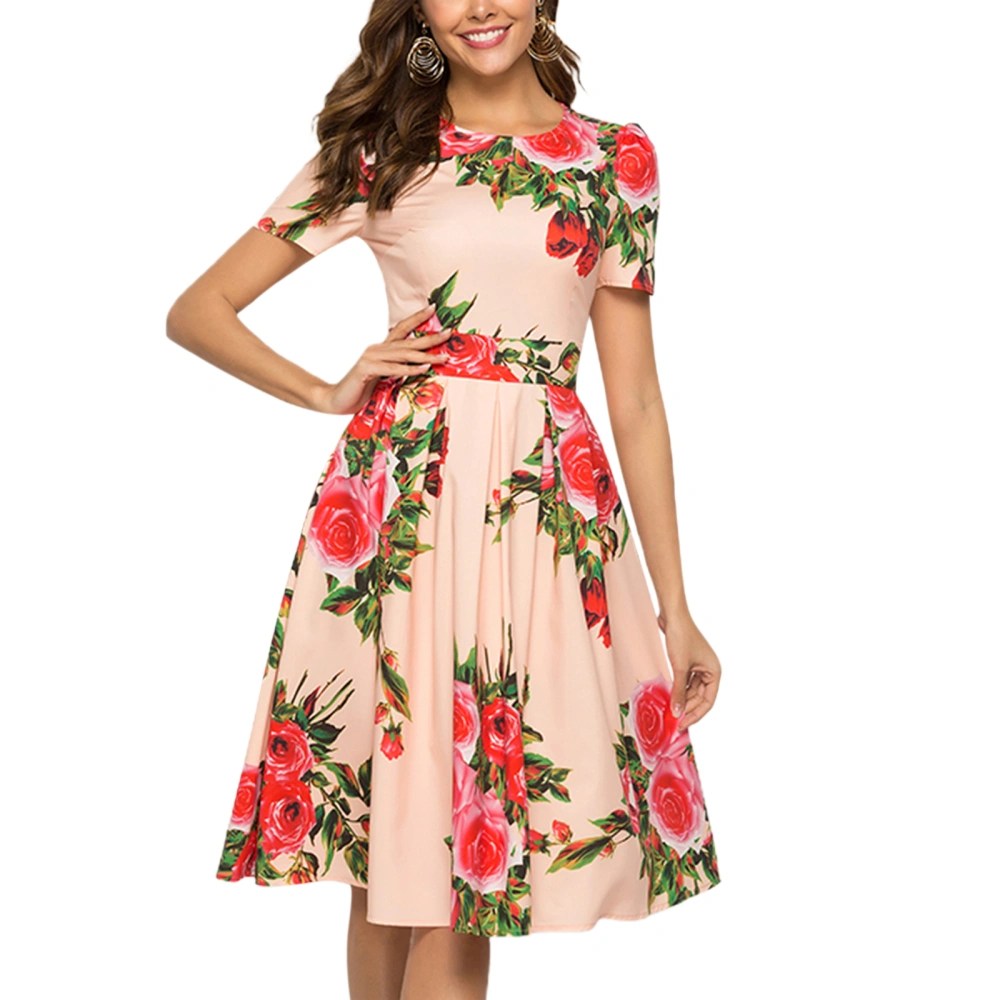 Women's Short Sleeve Dress, Print/Solid Color Loose A-Line Dress