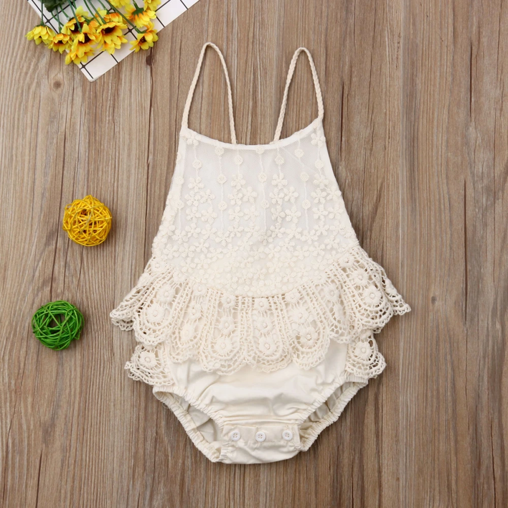 Baby Girls Summer Romper, Floral Lace Sling Strappy Hollow Back Romper