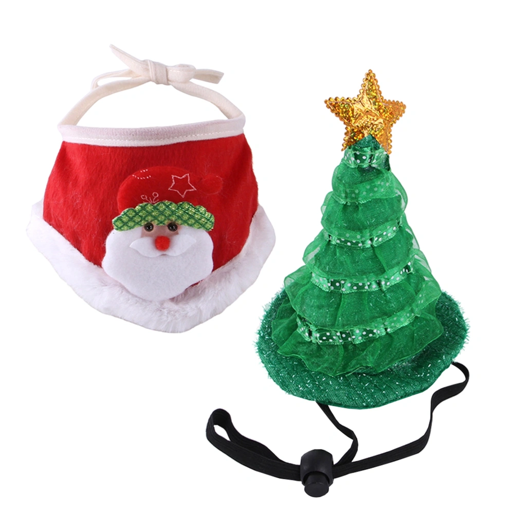 Christmas Tree Costume for Cats Santa Claus Cape Scarf Cosplay Clothes