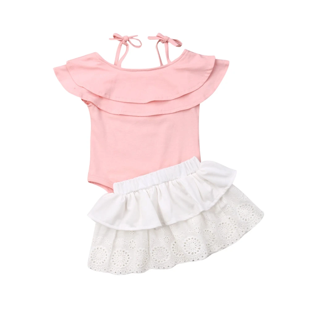 Girl's Solid Color Off Shoulder Sling Romper with Short Skirt