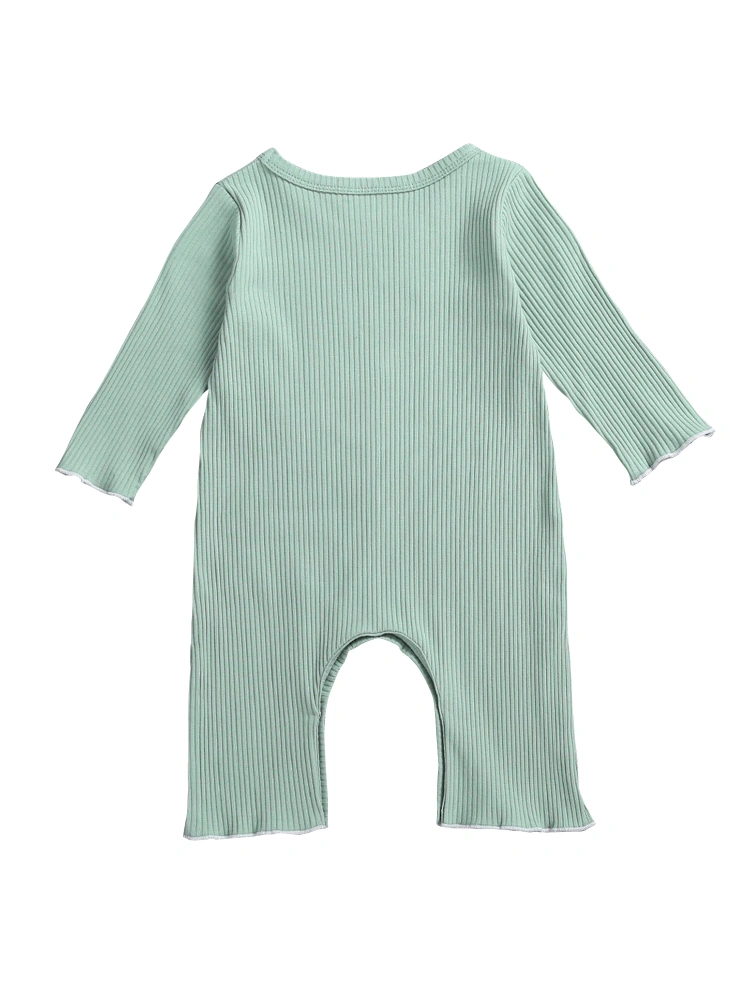 Newborn Baby Long Sleeve Romper Solid Color Ribbed Knit O-neck Pockets Jumpsuit