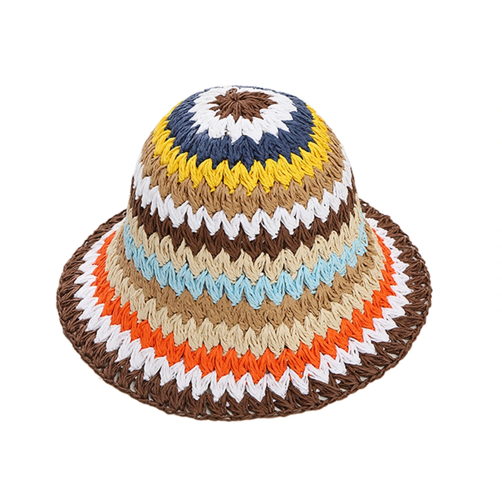 Women Rainbow Stripe Straw Hats Summer Breathable Holiday Basin Cap