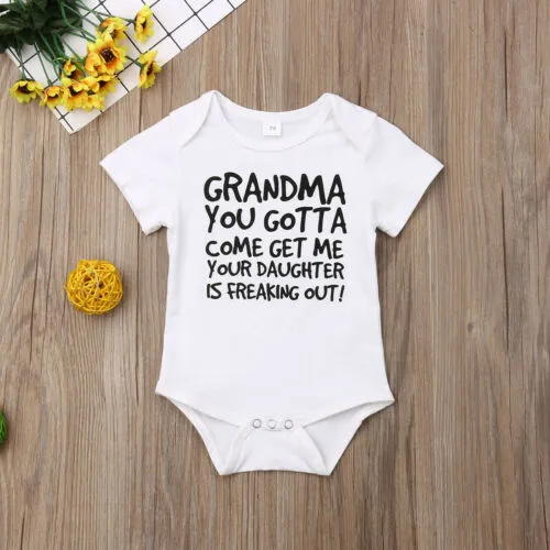 Infant Baby Unisex Romper, Printing Letter Short Sleeve Jumpsuit Cotton Outfit