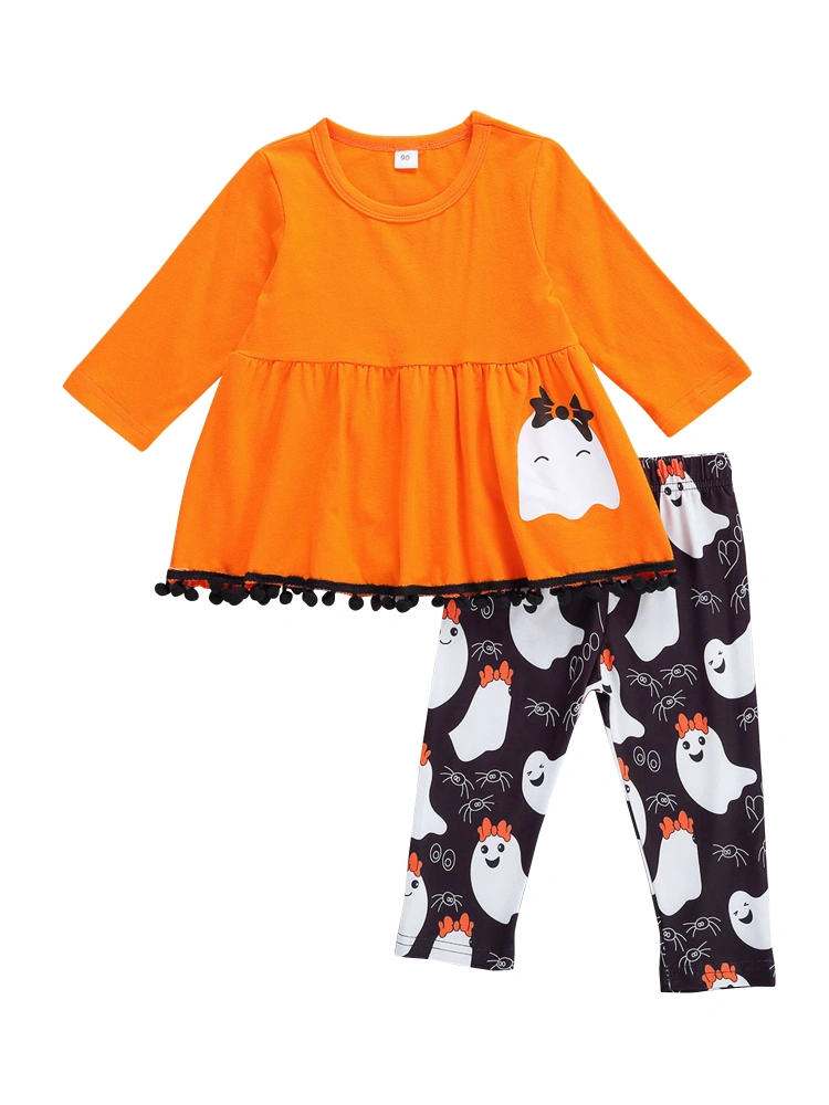 Baby Girls Halloween Costumes, Kids Long Sleeve Pumpkin/Ghost Top+Pants